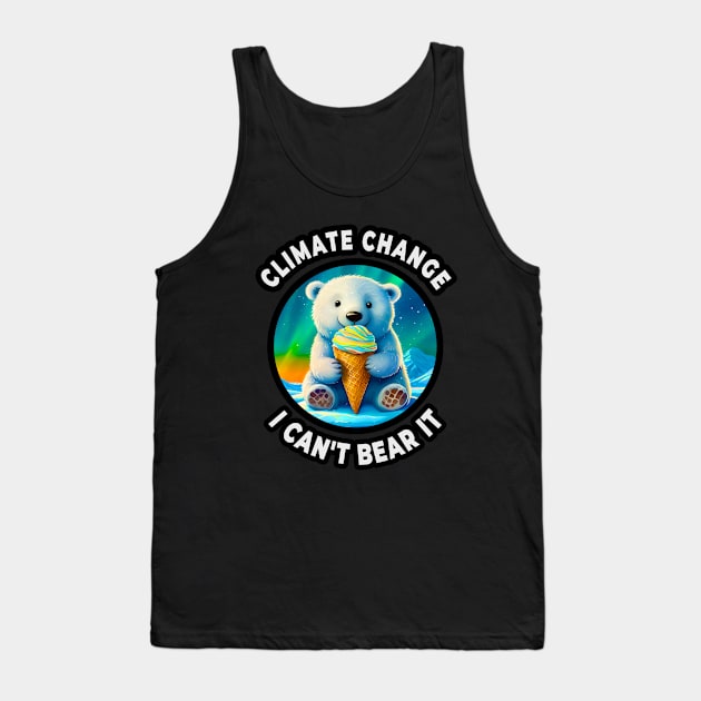 ❄️ Cute Polar Bear Cub on Ice, Licking an Ice Cream Cone Tank Top by Pixoplanet